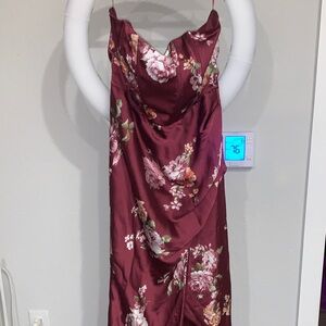 Fashion Nova Burgundy Floral Maxi Dress